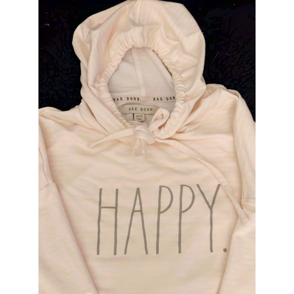 RAE DUNN HAPPY. YELLOW STRIPED SLIM FIT HOODIE